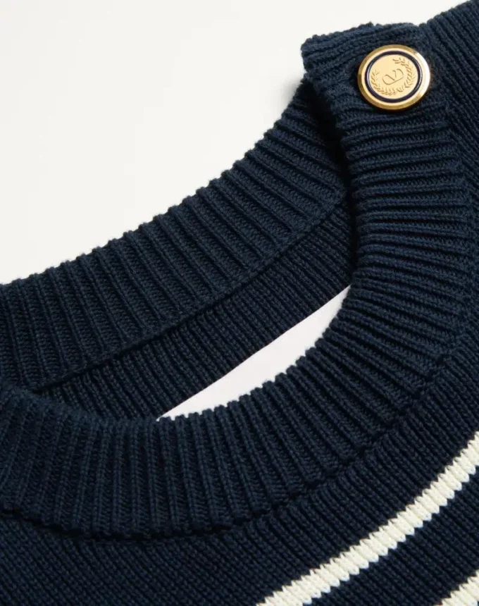 Jersey de algodón a rayas con cuello redondo y botones en los hombros