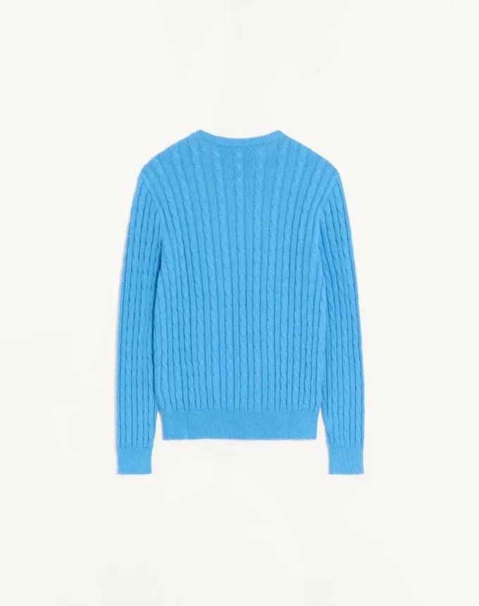 Jersey de cuello redondo de algodón con trenzado de Valentino y logotipo V en el pecho Jersey de cuello redondo de algodón con trenzado de Valentino y logotipo V en el pecho
