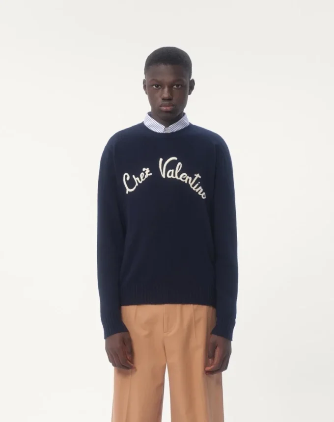 Jersey de cuello redondo de lana con bordado Chez Valentino Jersey de cuello redondo de lana con bordado Chez Valentino