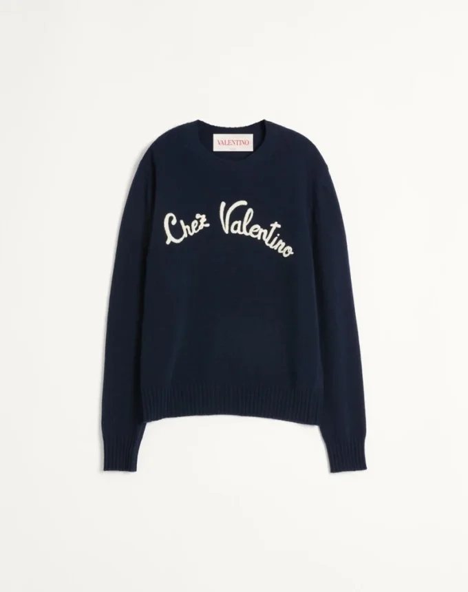 Jersey de cuello redondo de lana con bordado Chez Valentino Jersey de cuello redondo de lana con bordado Chez Valentino