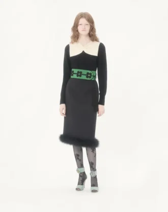 Falda Crepe Couture con plumas