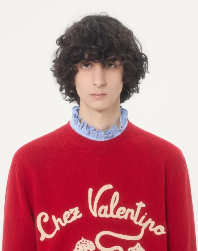 Jersey de lana Valentino con bordado Chez Valentino y pantera Jersey de lana Valentino con bordado Chez Valentino y pantera