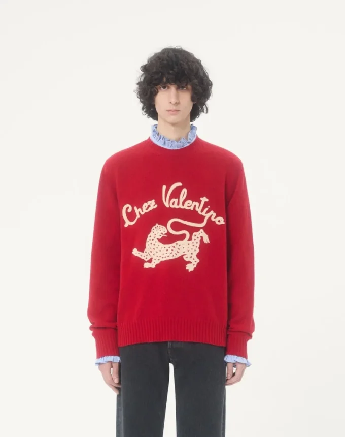 Jersey de lana Valentino con bordado Chez Valentino y pantera Jersey de lana Valentino con bordado Chez Valentino y pantera