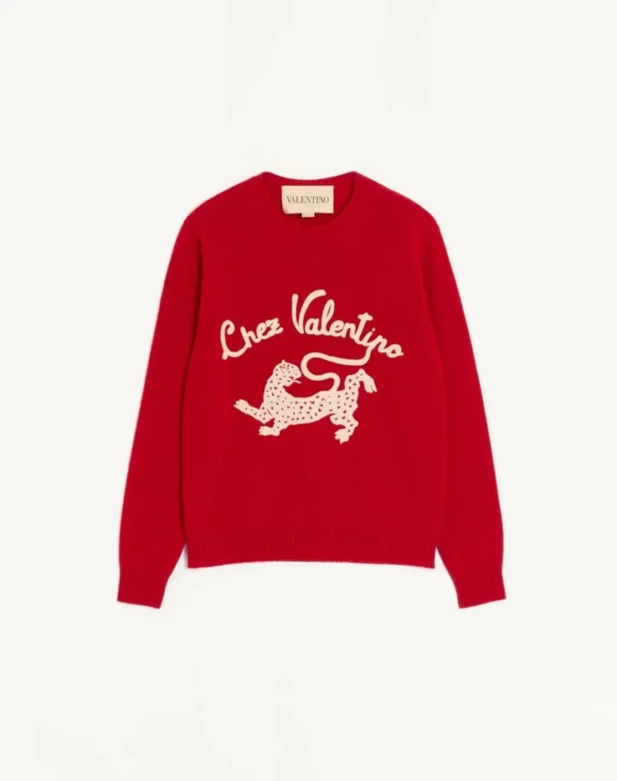Jersey de lana Valentino con bordado Chez Valentino y pantera Jersey de lana Valentino con bordado Chez Valentino y pantera