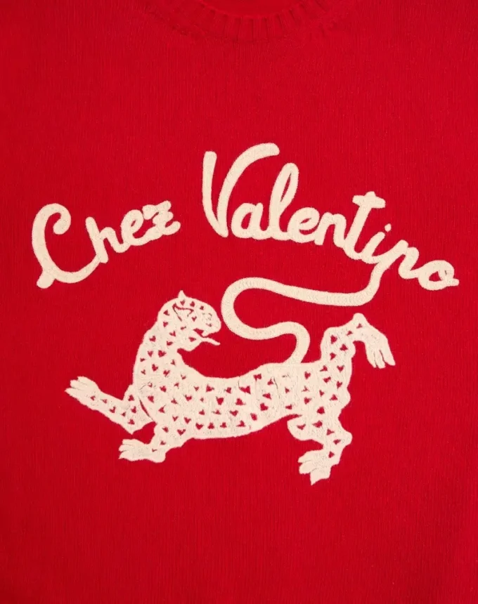 Jersey de lana Valentino con bordado Chez Valentino y pantera Jersey de lana Valentino con bordado Chez Valentino y pantera
