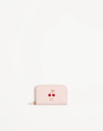 Mini cartera con cremallera Cherryfic en piel de becerro granulada Mini cartera con cremallera Cherryfic en piel de becerro granulada