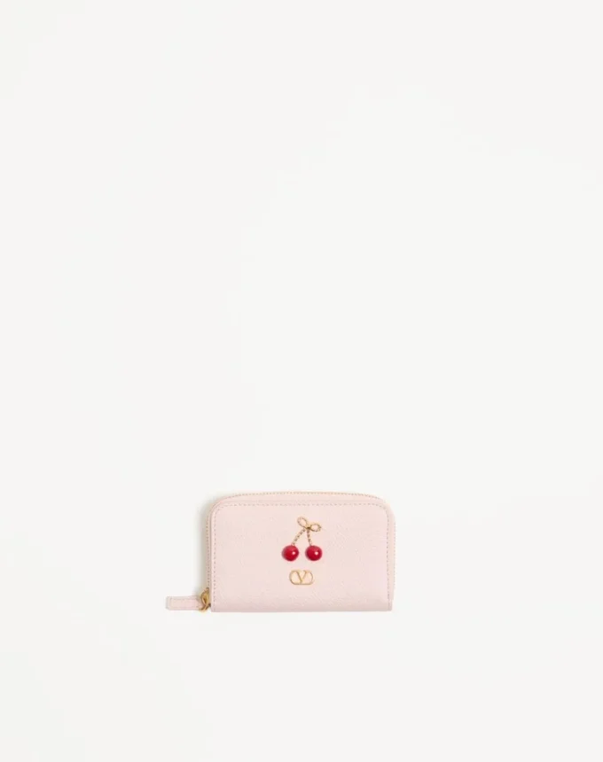 Mini cartera con cremallera Cherryfic en piel de becerro granulada Mini cartera con cremallera Cherryfic en piel de becerro granulada