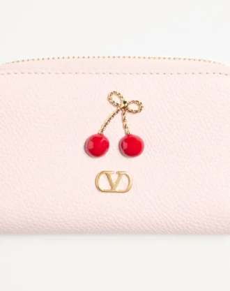 Mini cartera con cremallera Cherryfic en piel de becerro granulada Mini cartera con cremallera Cherryfic en piel de becerro granulada