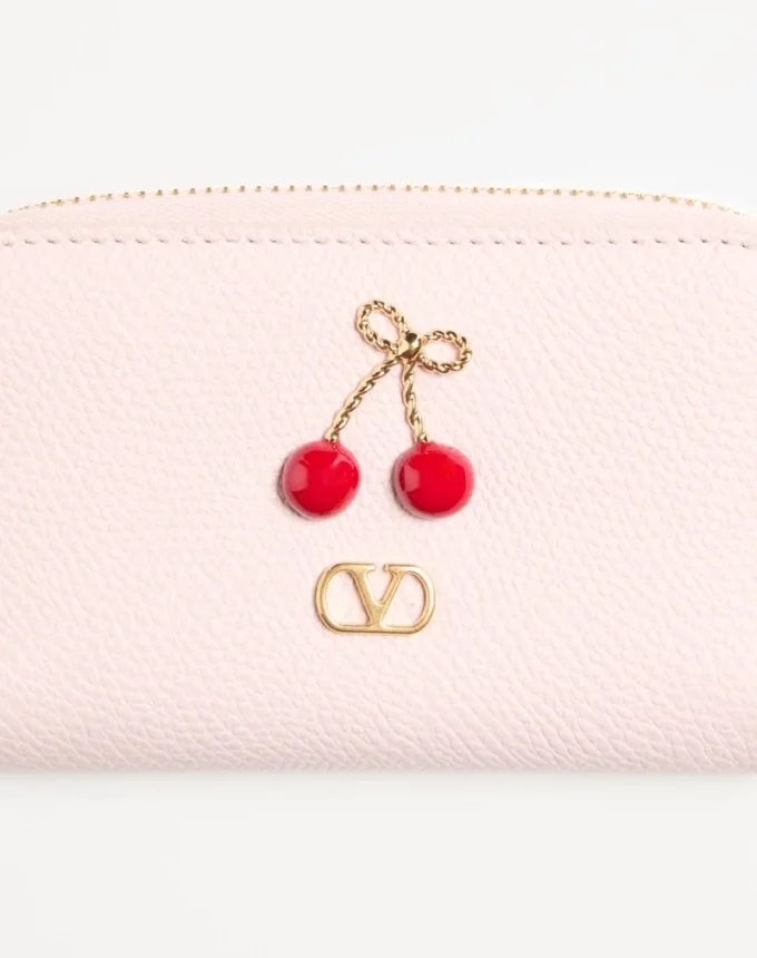 Mini cartera con cremallera Cherryfic en piel de becerro granulada Mini cartera con cremallera Cherryfic en piel de becerro granulada