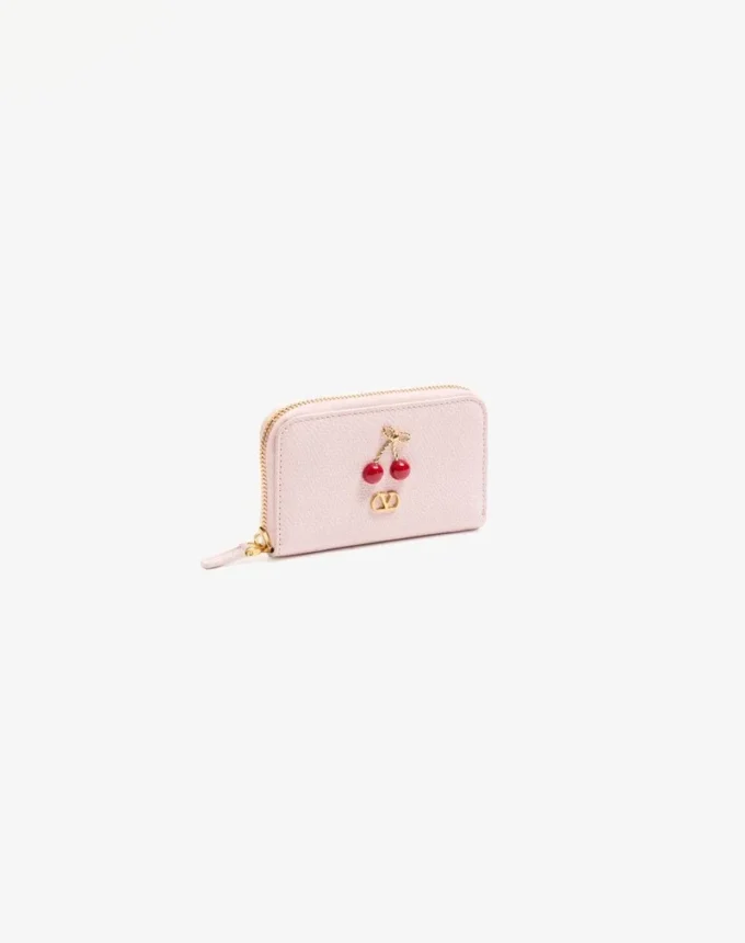 Mini cartera con cremallera Cherryfic en piel de becerro granulada Mini cartera con cremallera Cherryfic en piel de becerro granulada