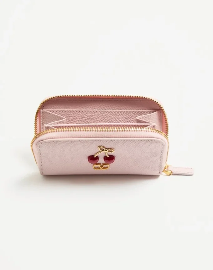 Mini cartera con cremallera Cherryfic en piel de becerro granulada Mini cartera con cremallera Cherryfic en piel de becerro granulada