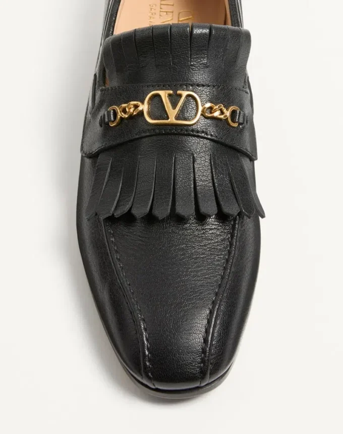 Mocasines de piel de cabrito con flecos y logotipo VLogo Mocasines de piel de cabrito con flecos y logotipo VLogo