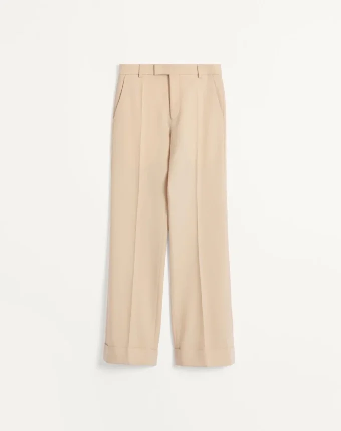 Pantalones de gabardina de lana con vueltas Pantalones de gabardina de lana con vueltas