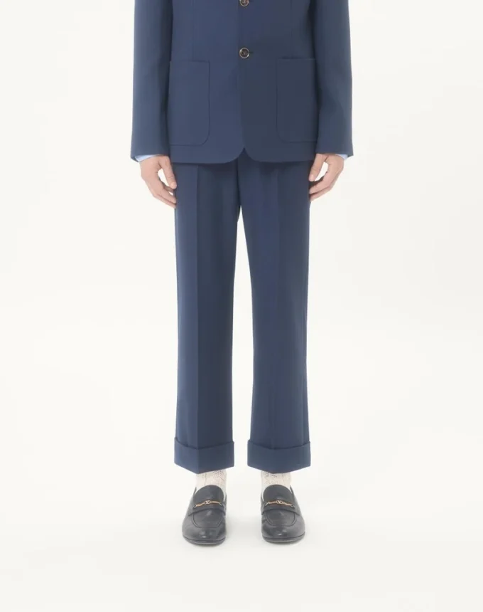 Pantalones de gabardina de lana con vueltas Pantalones de gabardina de lana con vueltas