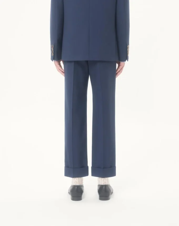 Pantalones de gabardina de lana con vueltas Pantalones de gabardina de lana con vueltas