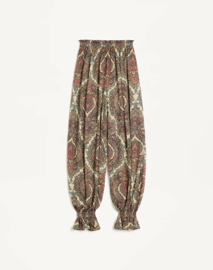 Pantalones de georgette con estampado Voyage Imaginaire en cachemira Pantalones de georgette con estampado Voyage Imaginaire en cachemira