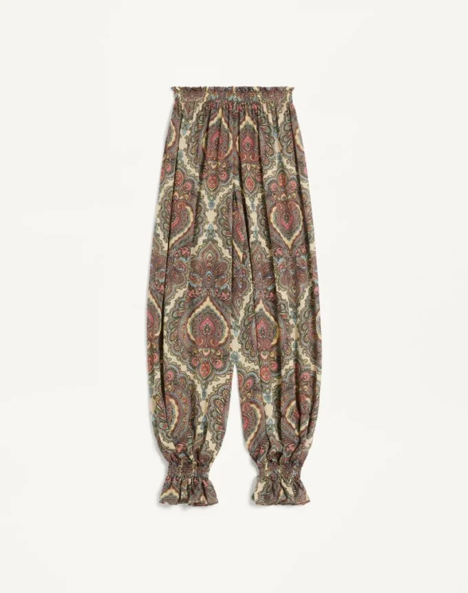 Pantalones de georgette con estampado Voyage Imaginaire en cachemira Pantalones de georgette con estampado Voyage Imaginaire en cachemira