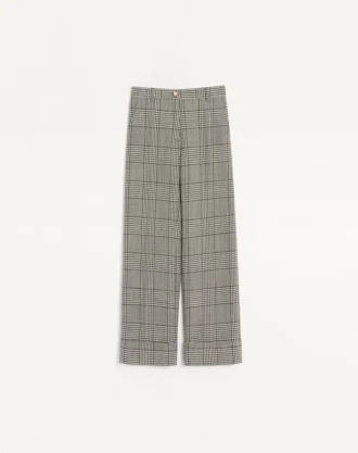 Pantalones de lana con estampado de pata de gallo Pantalones de lana con estampado de pata de gallo