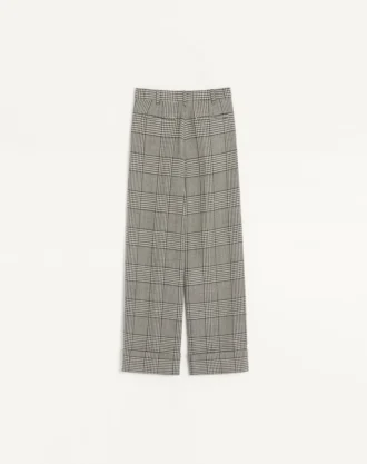 Pantalones de lana con estampado de pata de gallo Pantalones de lana con estampado de pata de gallo