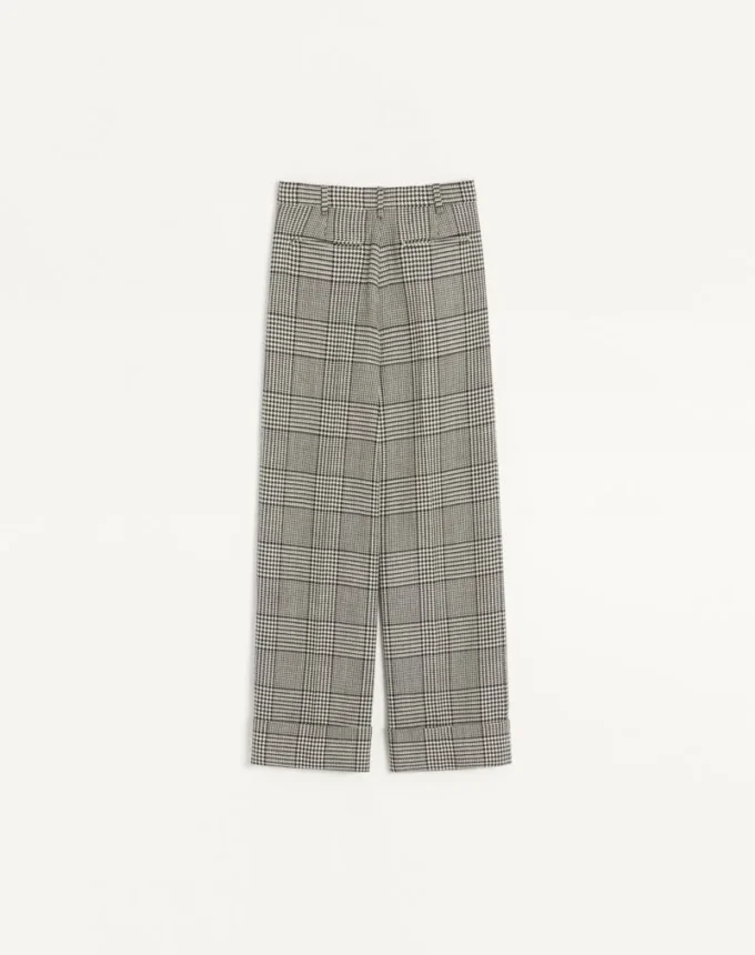 Pantalones de lana con estampado de pata de gallo Pantalones de lana con estampado de pata de gallo