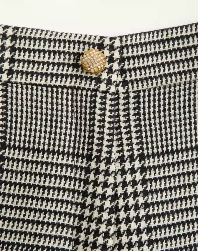 Pantalones de lana con estampado de pata de gallo Pantalones de lana con estampado de pata de gallo