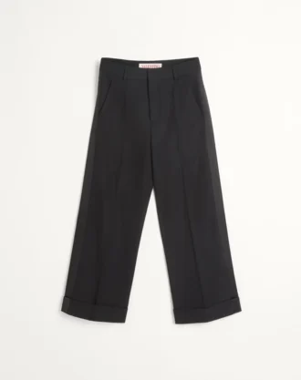 Pantalones de lana con puños y bandas laterales de satén Pantalones de lana con puños y bandas laterales de satén