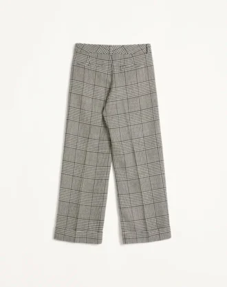 Pantalones de lana con vueltas y estampado de cuadros en pata de gallo