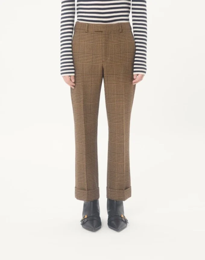 Pantalones de lana Valentino con estampado Glen Plaid y vueltas