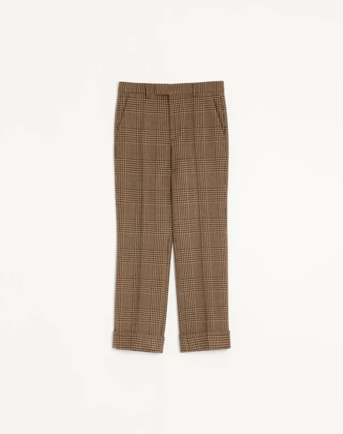 Pantalones de lana Valentino con estampado Glen Plaid y vueltas