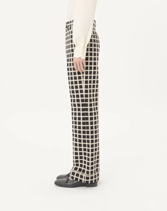 Pantalones de mezcla de lana con estampado de cuadros y vuelta Pantalones de mezcla de lana con estampado de cuadros y vuelta