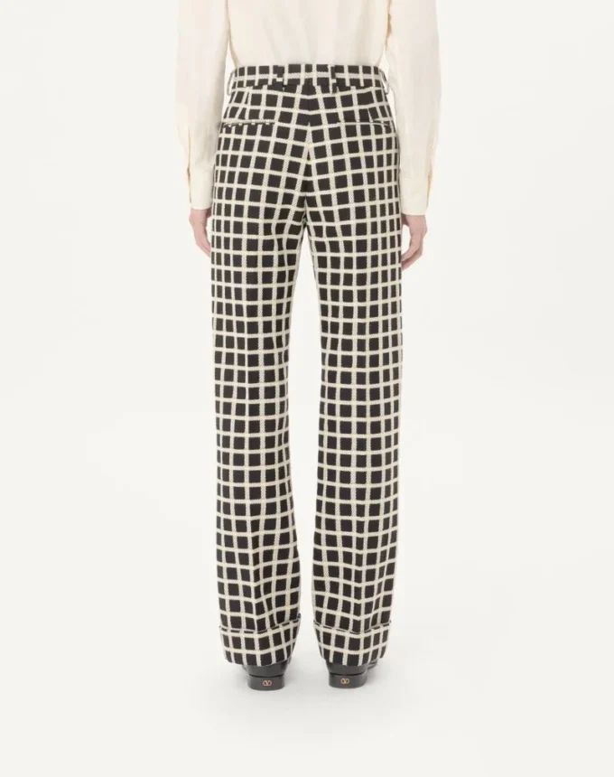 Pantalones de mezcla de lana con estampado de cuadros y vuelta Pantalones de mezcla de lana con estampado de cuadros y vuelta