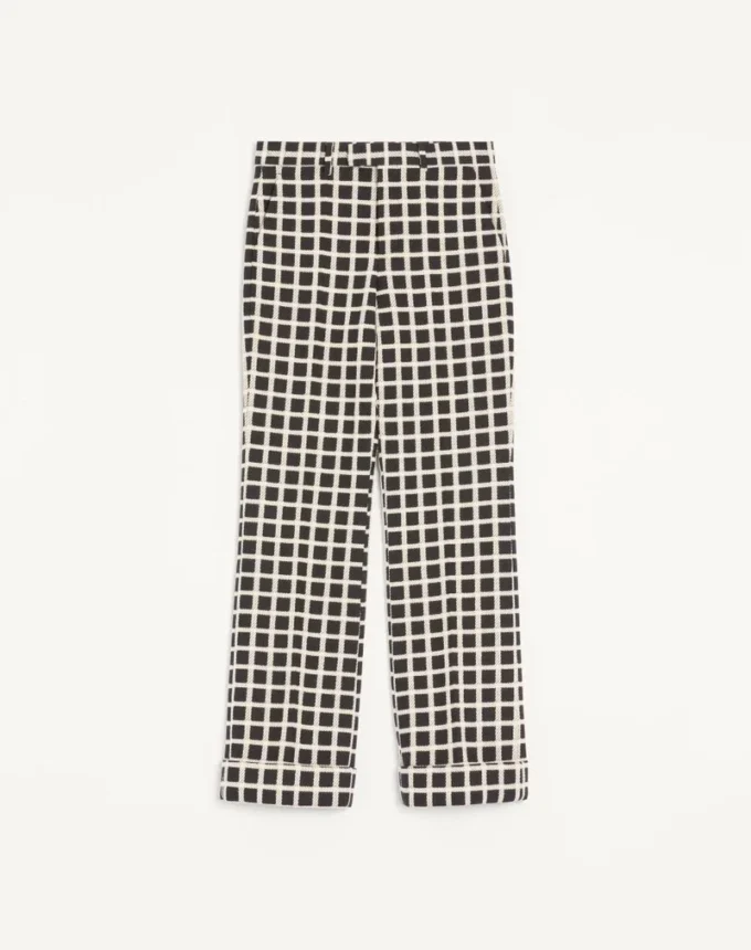 Pantalones de mezcla de lana con estampado de cuadros y vuelta Pantalones de mezcla de lana con estampado de cuadros y vuelta
