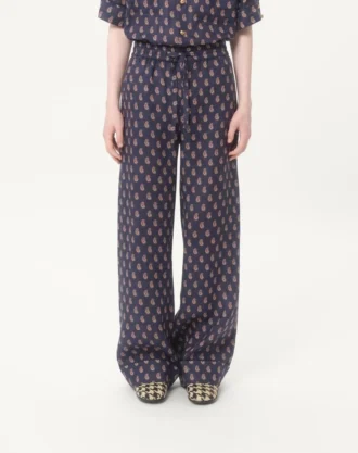 Pantalones ligeros de lino con vuelta y estampado Voyage Imaginaire Pantalones ligeros de lino con vuelta y estampado Voyage Imaginaire