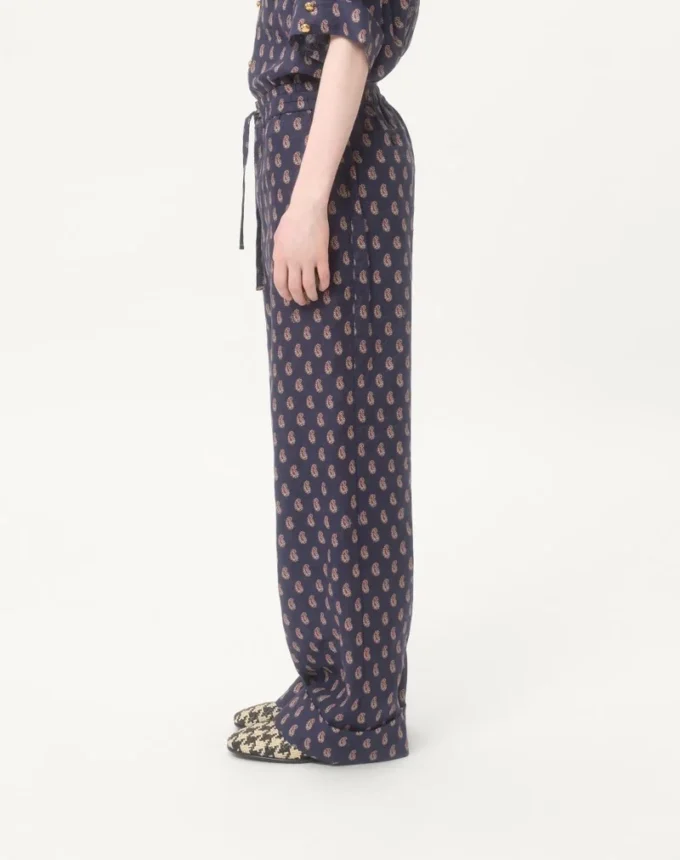 Pantalones ligeros de lino con vuelta y estampado Voyage Imaginaire