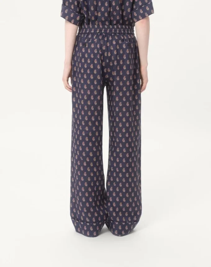 Pantalones ligeros de lino con vuelta y estampado Voyage Imaginaire
