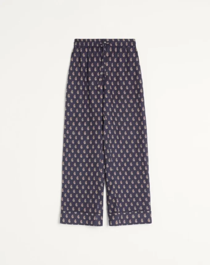 Pantalones ligeros de lino con vuelta y estampado Voyage Imaginaire
