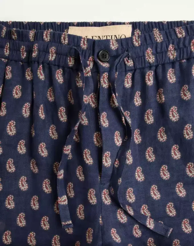 Pantalones ligeros de lino con vuelta y estampado Voyage Imaginaire