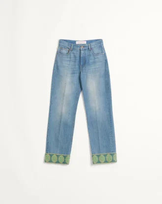 Pantalones vaqueros con ribetes jacquard Pantalones vaqueros con ribetes jacquard