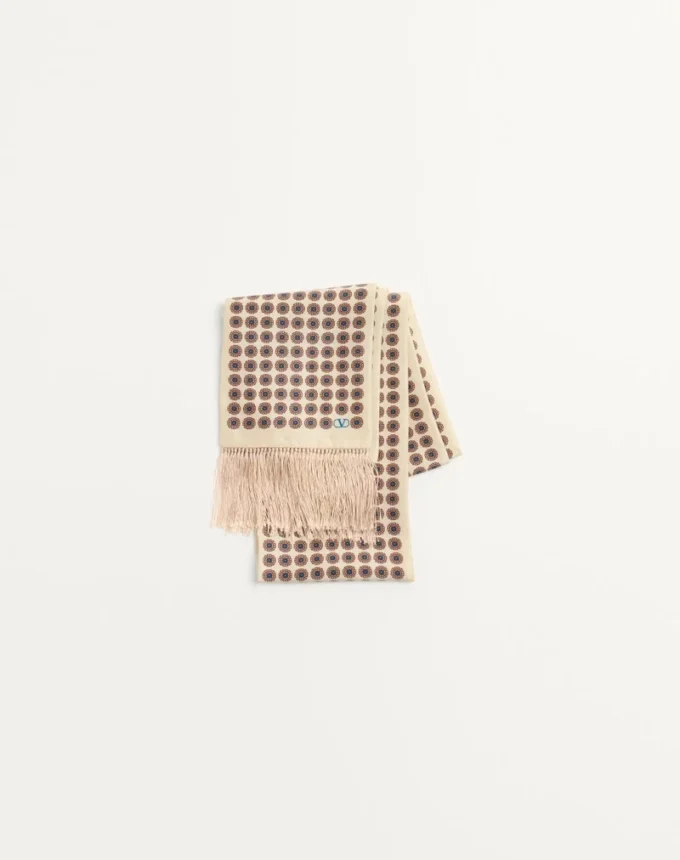 Pañuelo bandeau de seda con flecos