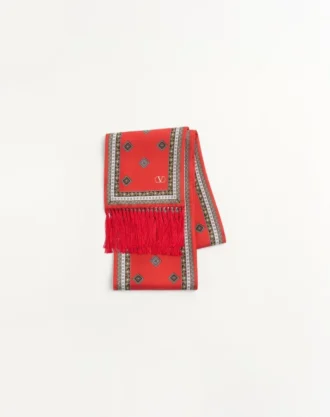 Pañuelo bandeau de seda con flecos