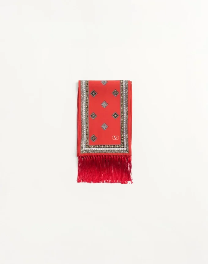Pañuelo bandeau de seda con flecos