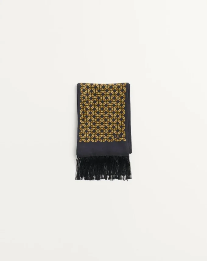 Pañuelo bandeau de seda con flecos