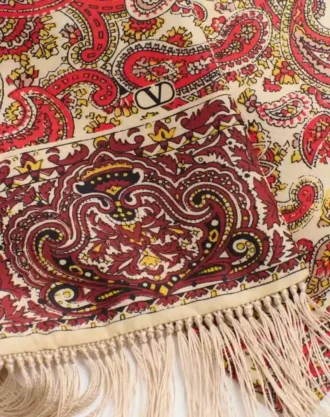 Pañuelo bandeau de seda Voyage Imaginaire con flecos