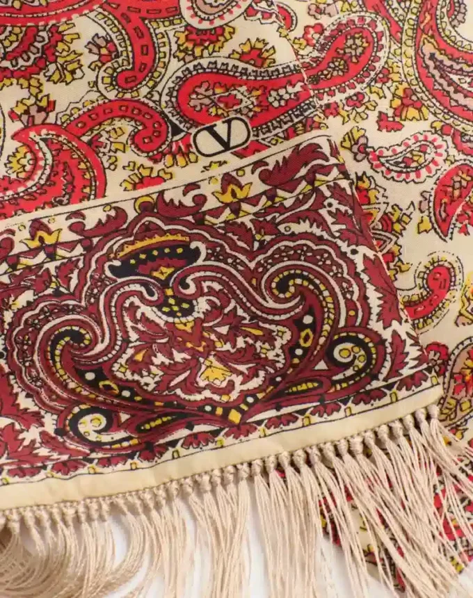 Pañuelo bandeau de seda Voyage Imaginaire con flecos