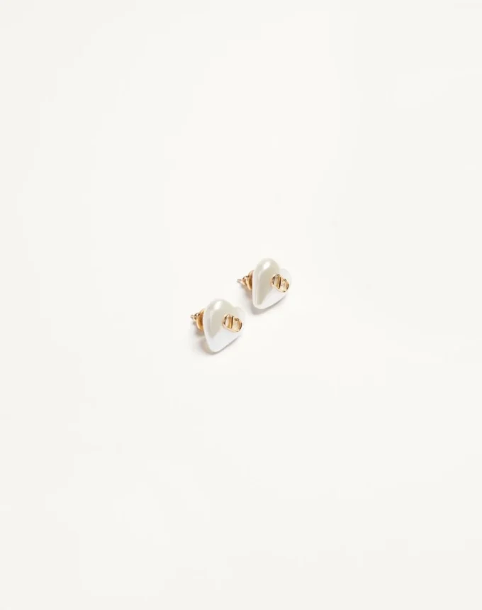 Pendientes VLogo Signature de metal y perlas