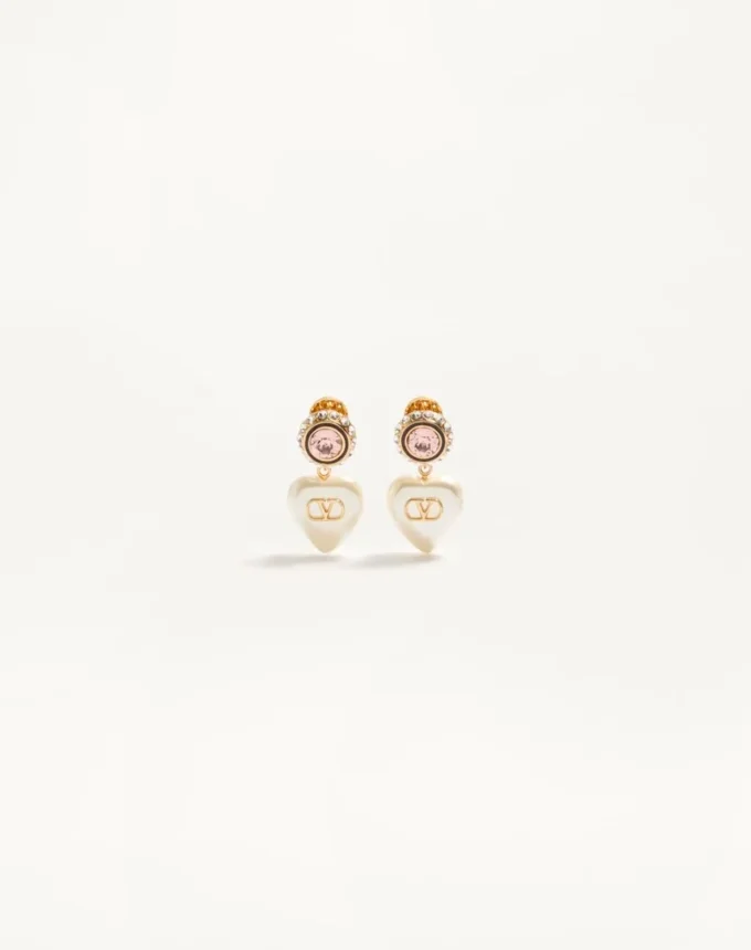 Pendientes VLogo Signature en metal, esmalte, perlas y cristales