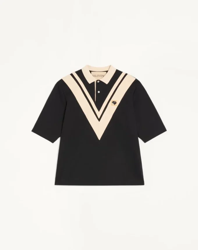 Polo de algodón Valentino con V incrustada y parche de pantera bordado Polo de algodón Valentino con V incrustada y parche de pantera bordado