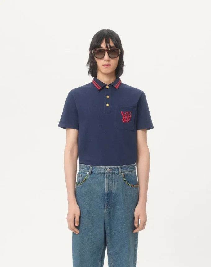 Polo de piqué de algodón con bordado VG Polo de piqué de algodón con bordado VG