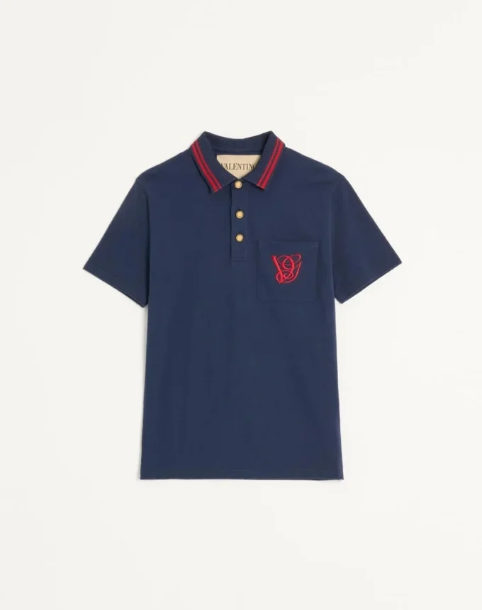 Polo de piqué de algodón con bordado VG Polo de piqué de algodón con bordado VG