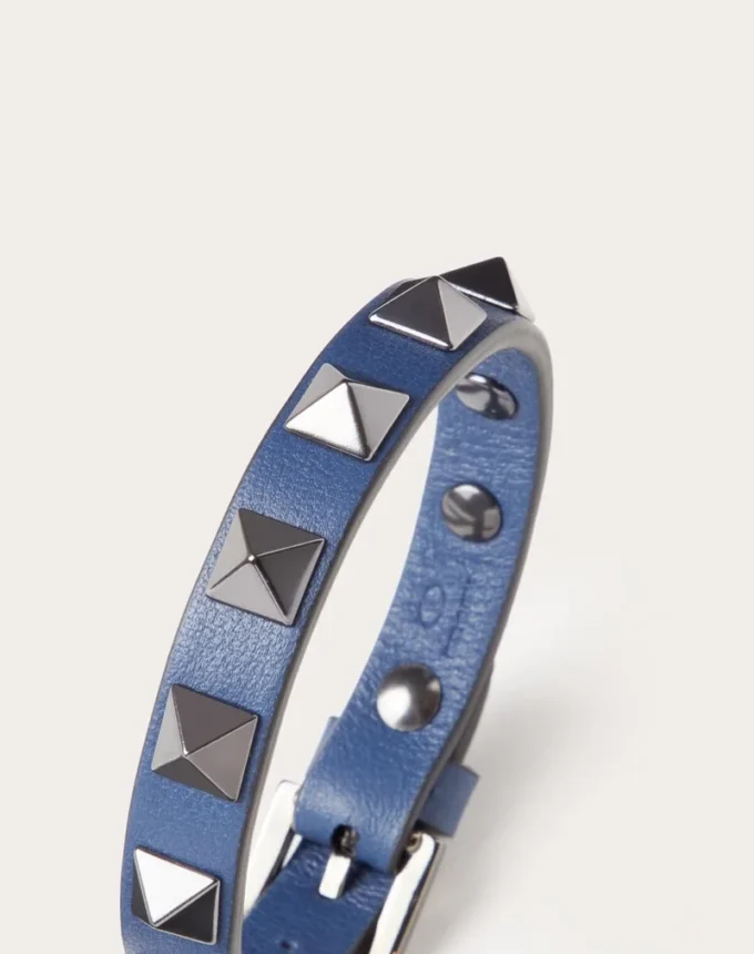 Pulsera de piel Rockstud con tachuelas de rutenio